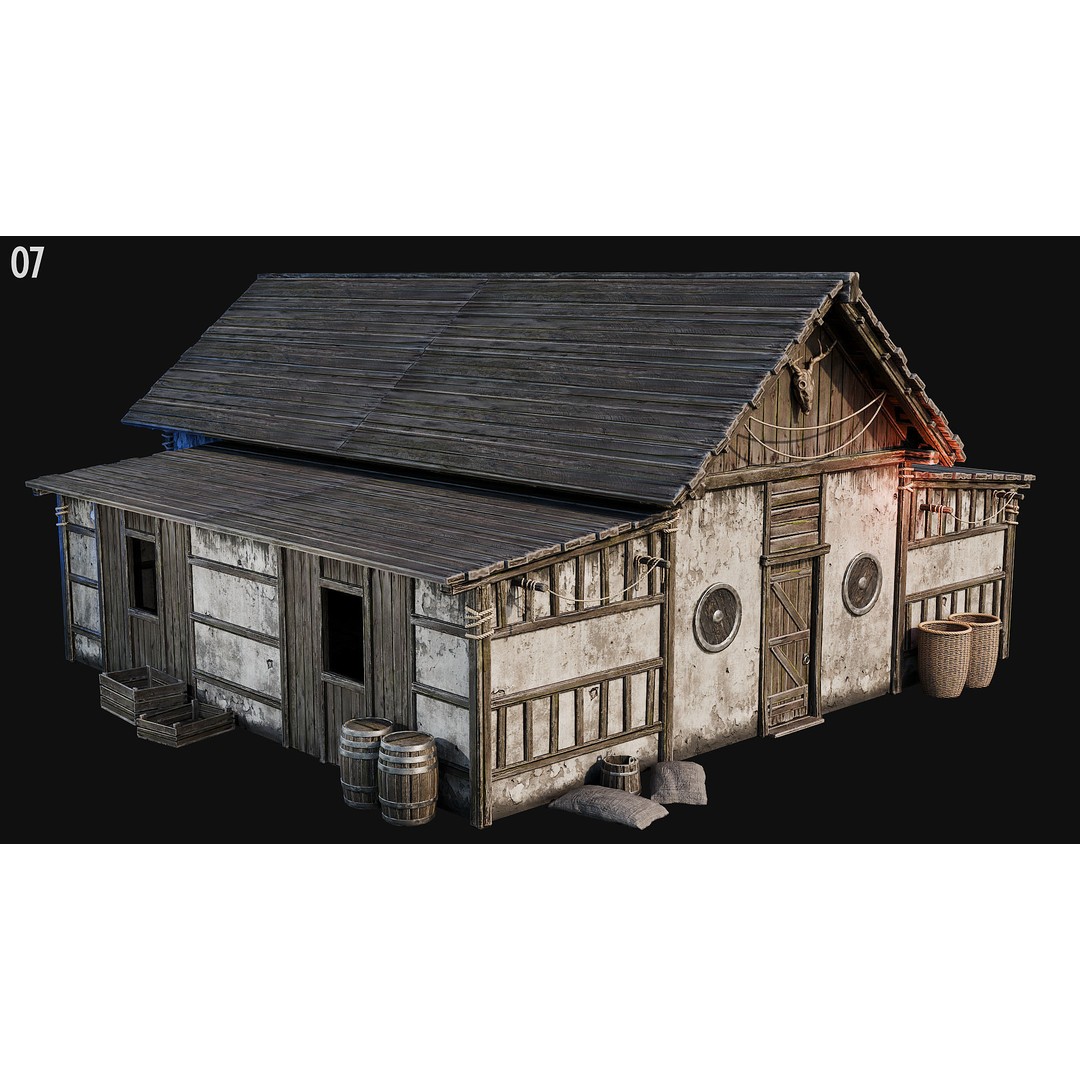 Medieval House 3D Model – Low Poly PBR Asset, FBX, OBJ, Blender - View 30