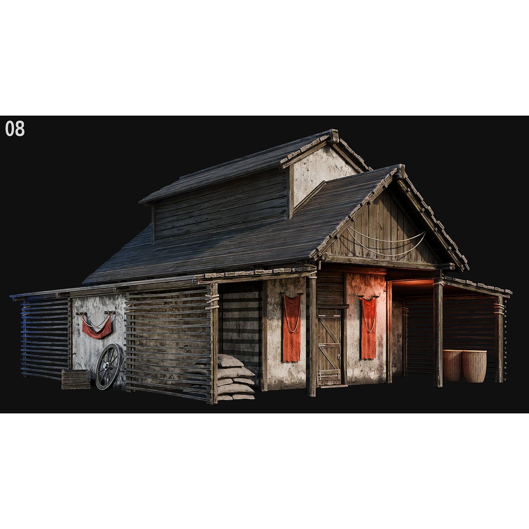 Medieval House 3D Model – Low Poly PBR Asset, FBX, OBJ, Blender - View 31
