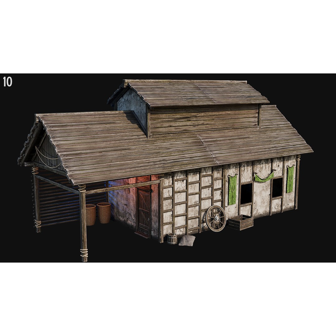 Medieval House 3D Model – Low Poly PBR Asset, FBX, OBJ, Blender - View 39