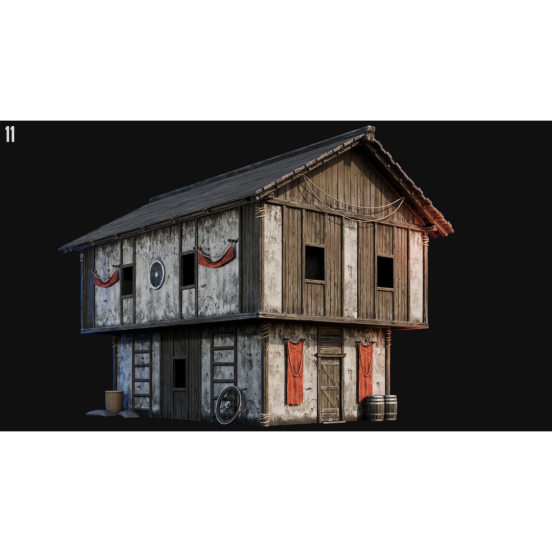 Medieval House 3D Model – Low Poly PBR Asset, FBX, OBJ, Blender - View 40