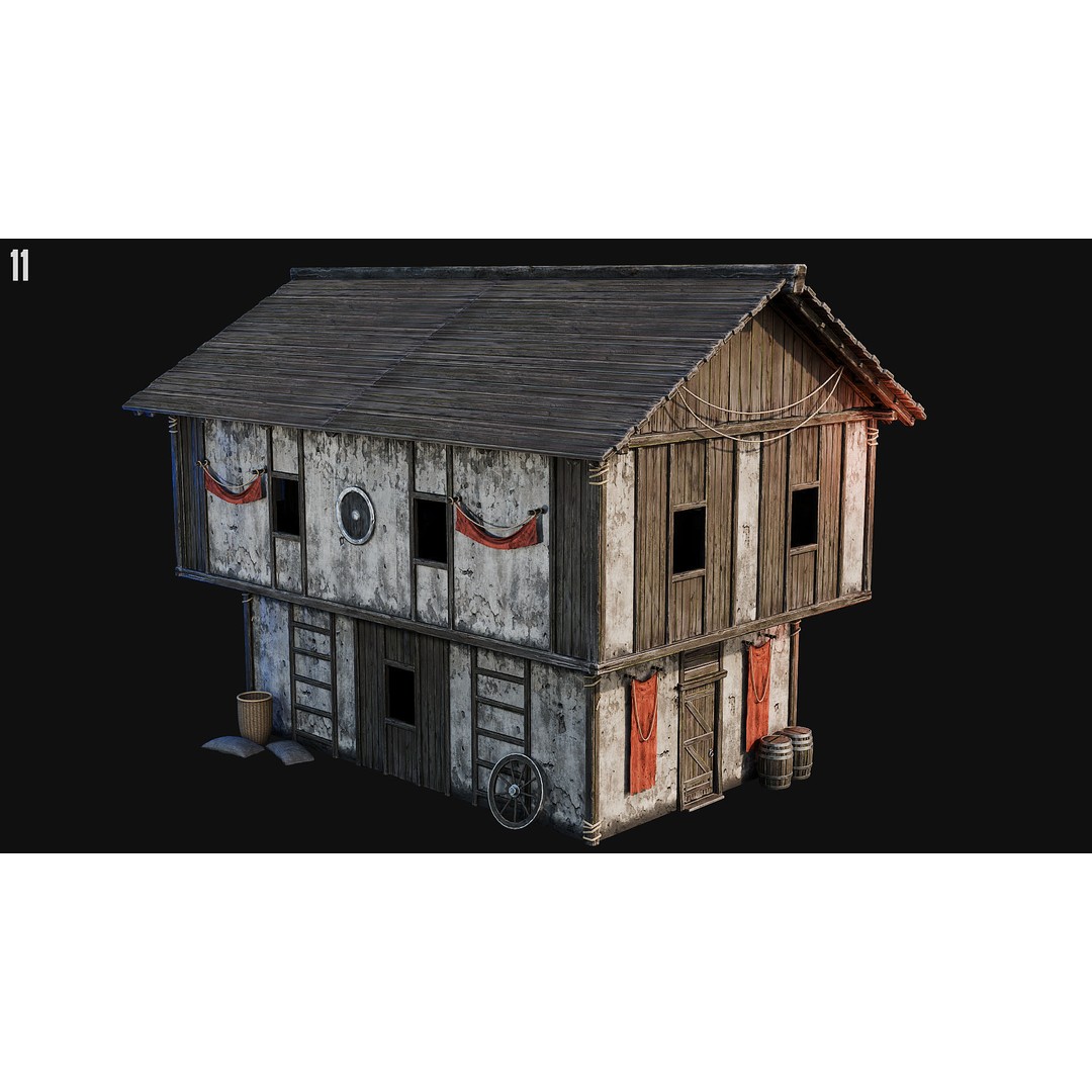 Medieval House 3D Model – Low Poly PBR Asset, FBX, OBJ, Blender - View 42