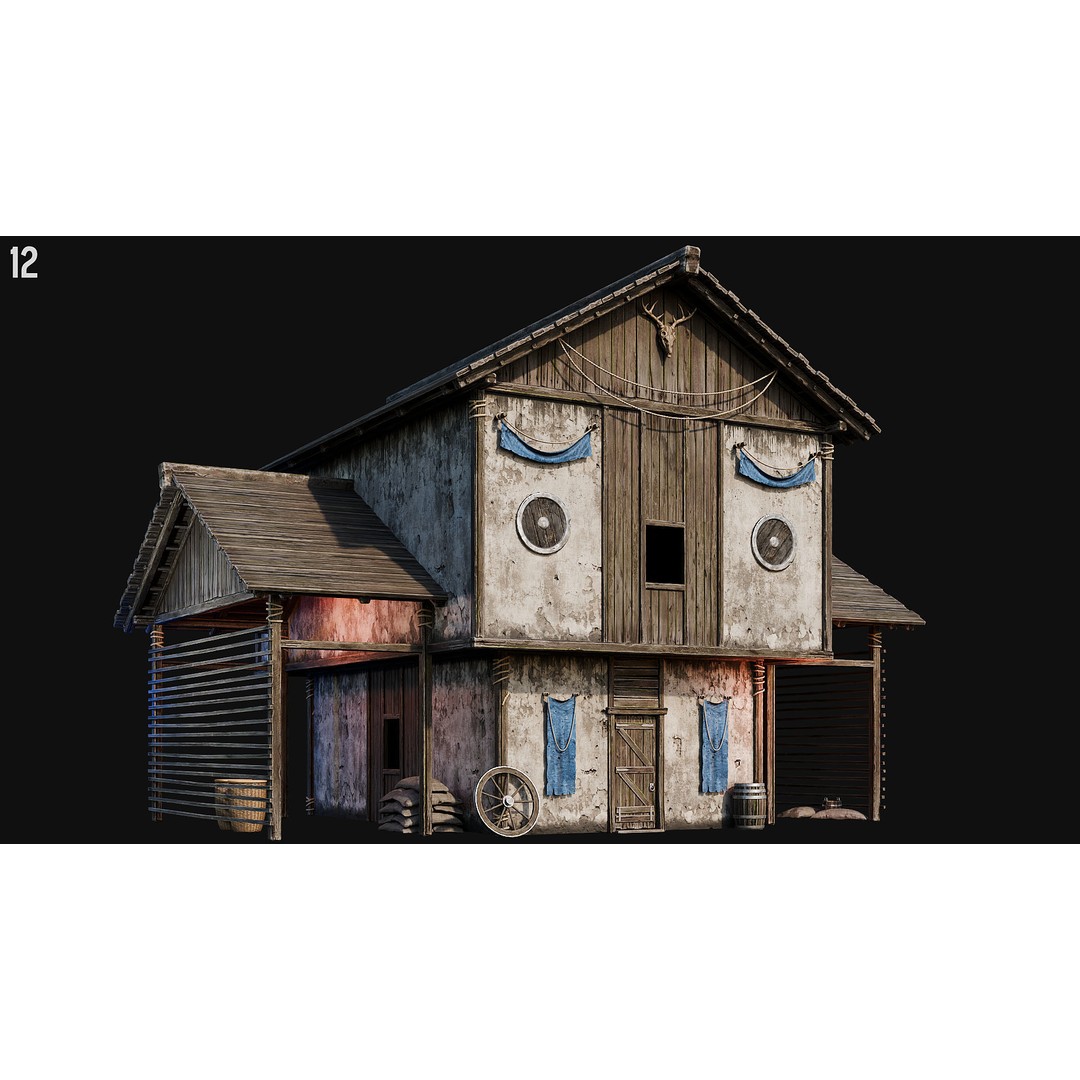 Medieval House 3D Model – Low Poly PBR Asset, FBX, OBJ, Blender - View 43