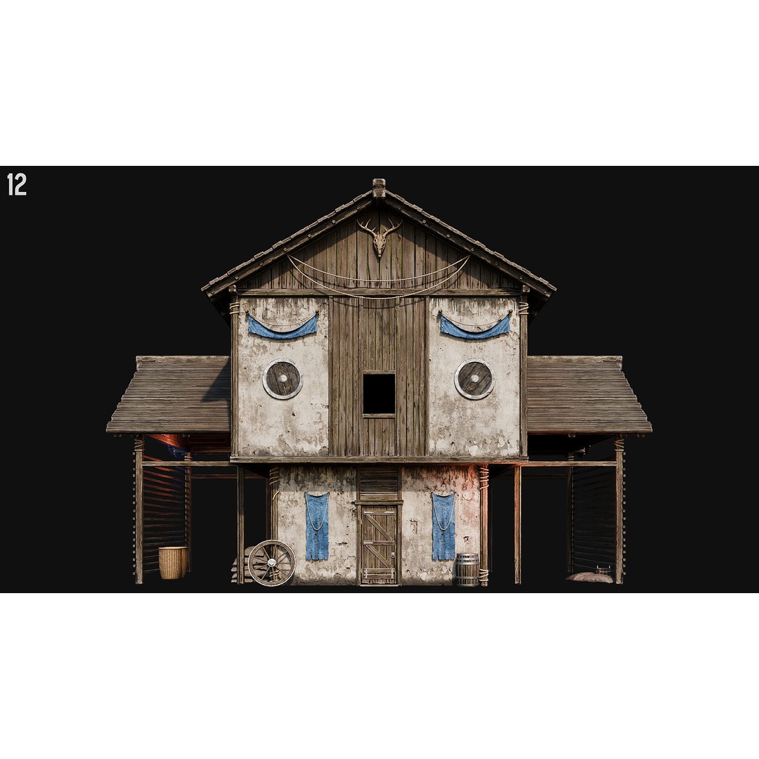Medieval House 3D Model – Low Poly PBR Asset, FBX, OBJ, Blender - View 44