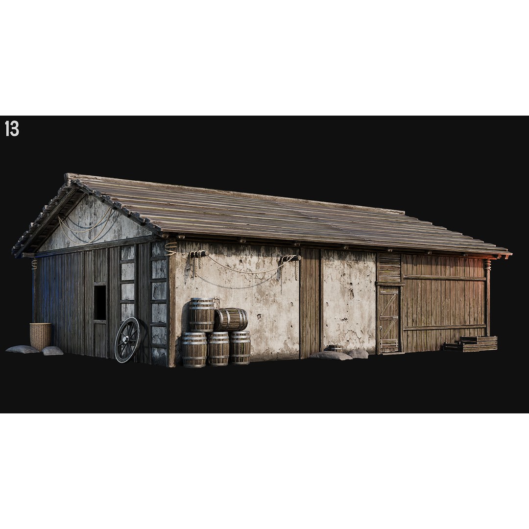 Medieval House 3D Model – Low Poly PBR Asset, FBX, OBJ, Blender - View 46