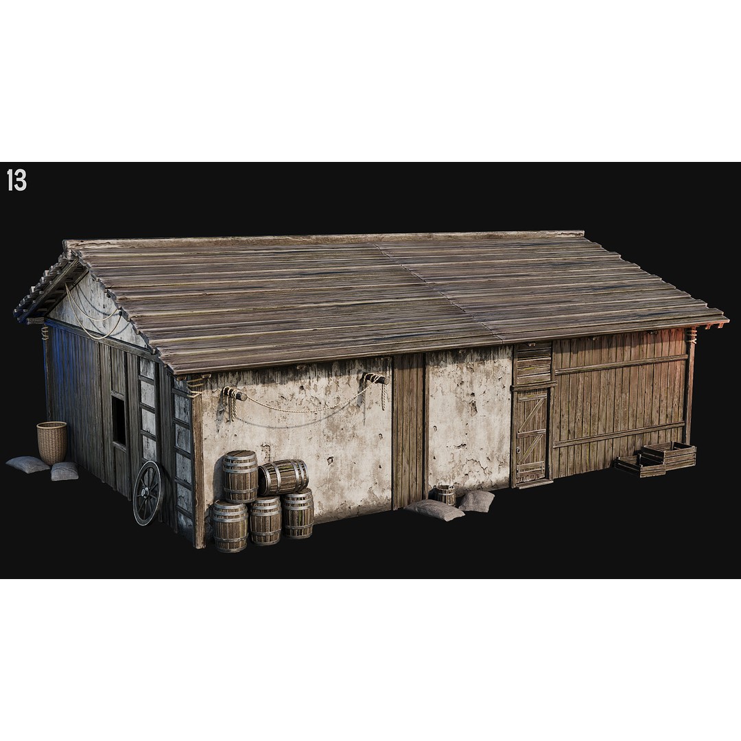 Medieval House 3D Model – Low Poly PBR Asset, FBX, OBJ, Blender - View 48