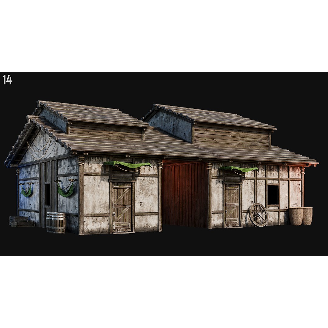 Medieval House 3D Model – Low Poly PBR Asset, FBX, OBJ, Blender - View 49