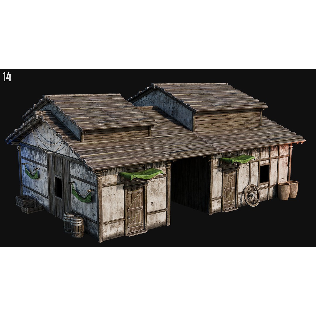 Medieval House 3D Model – Low Poly PBR Asset, FBX, OBJ, Blender - View 51
