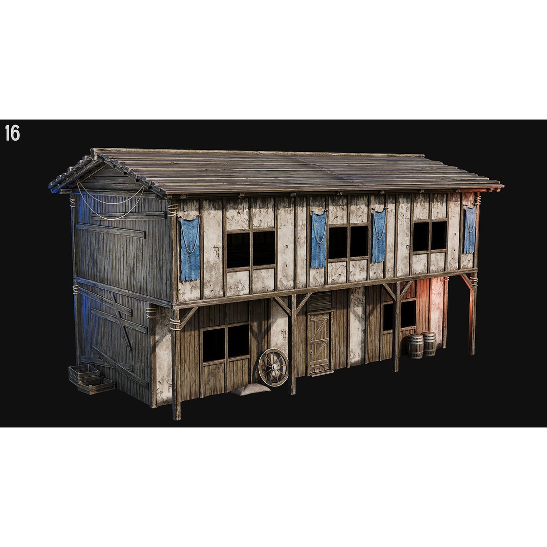 Medieval House 3D Model – Low Poly PBR Asset, FBX, OBJ, Blender - View 57