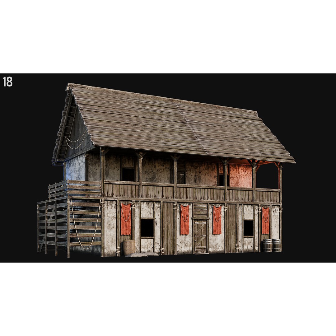 Medieval House 3D Model – Low Poly PBR Asset, FBX, OBJ, Blender - View 61