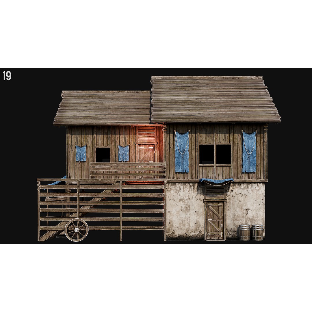 Medieval House 3D Model – Low Poly PBR Asset, FBX, OBJ, Blender - View 65