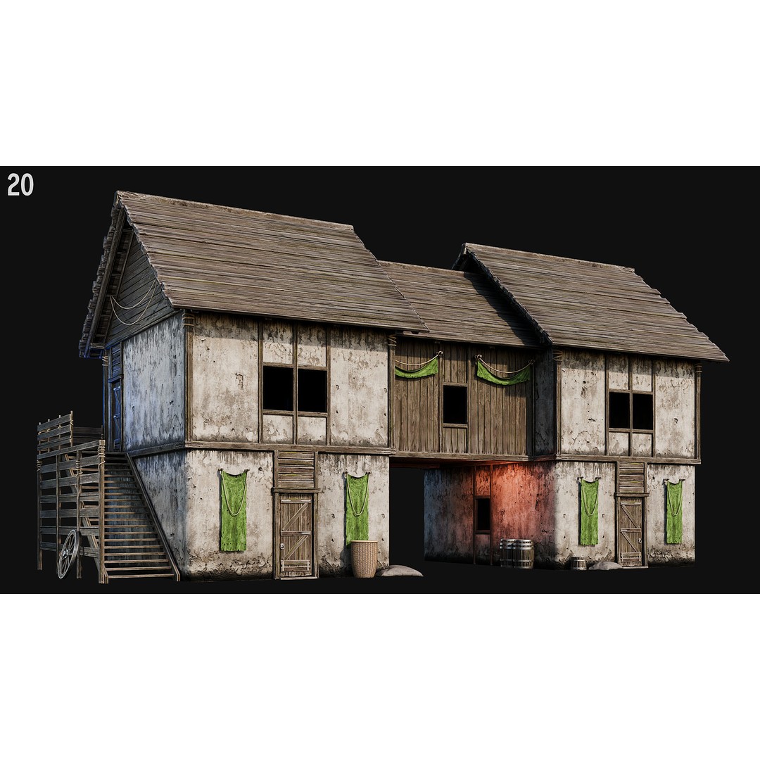 Medieval House 3D Model – Low Poly PBR Asset, FBX, OBJ, Blender - View 67