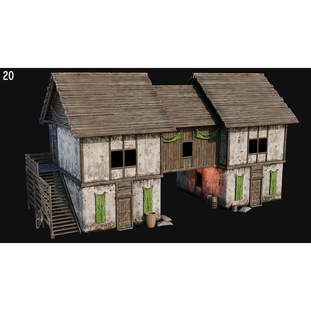 Medieval House 3D Model – Low Poly PBR Asset, FBX, OBJ, Blender - View 69