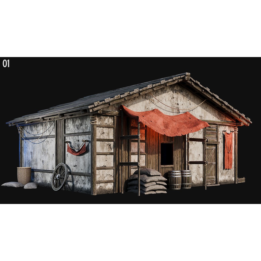 Medieval House 3D Model – Low Poly PBR Asset, FBX, OBJ, Blender - View 9