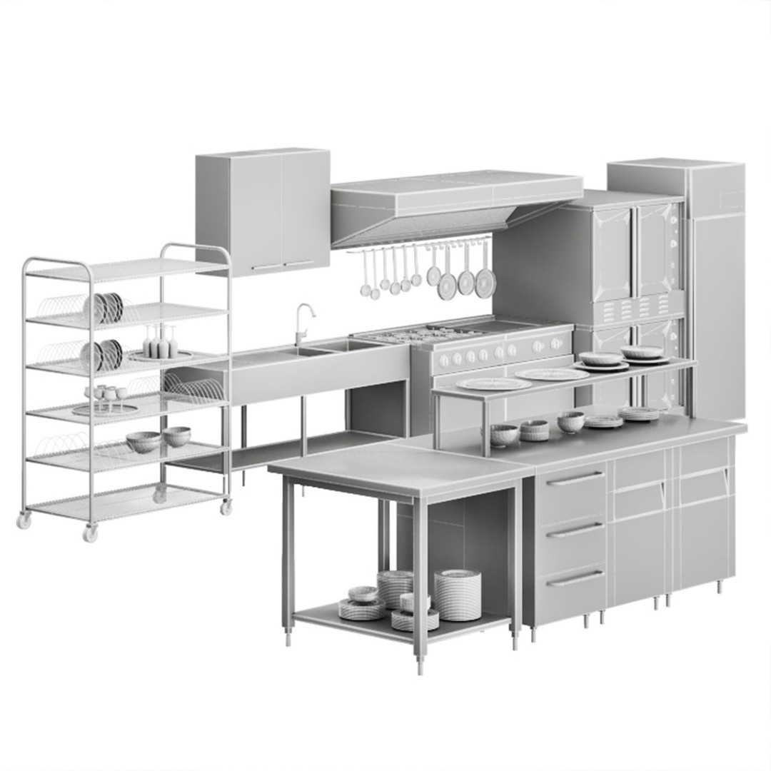 Workstation 3D Model – Low Poly Cafe Kitchen Equipment, FBX & OBJ