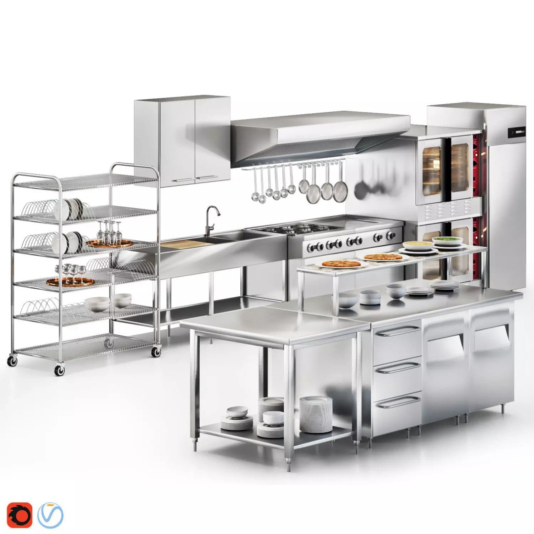 Workstation 3D Model – Low Poly Cafe Kitchen Equipment, FBX & OBJ - View 2
