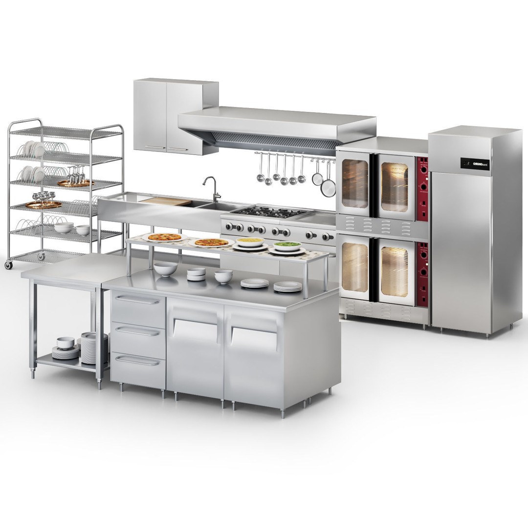 Workstation 3D Model – Low Poly Cafe Kitchen Equipment, FBX & OBJ - View 3
