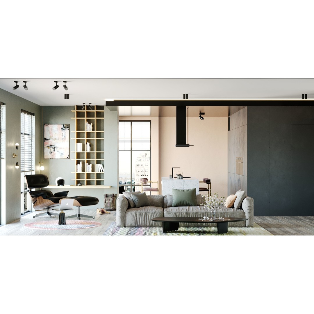 Modern Living Room 3D Model – Stylish Interior Scene, PBR Textures, FBX - View 4