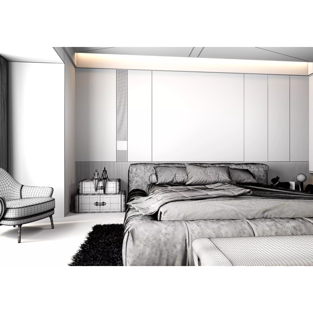 Luxury Bedroom Interior 3D Model – Contemporary Design, FBX & OBJ - View 16