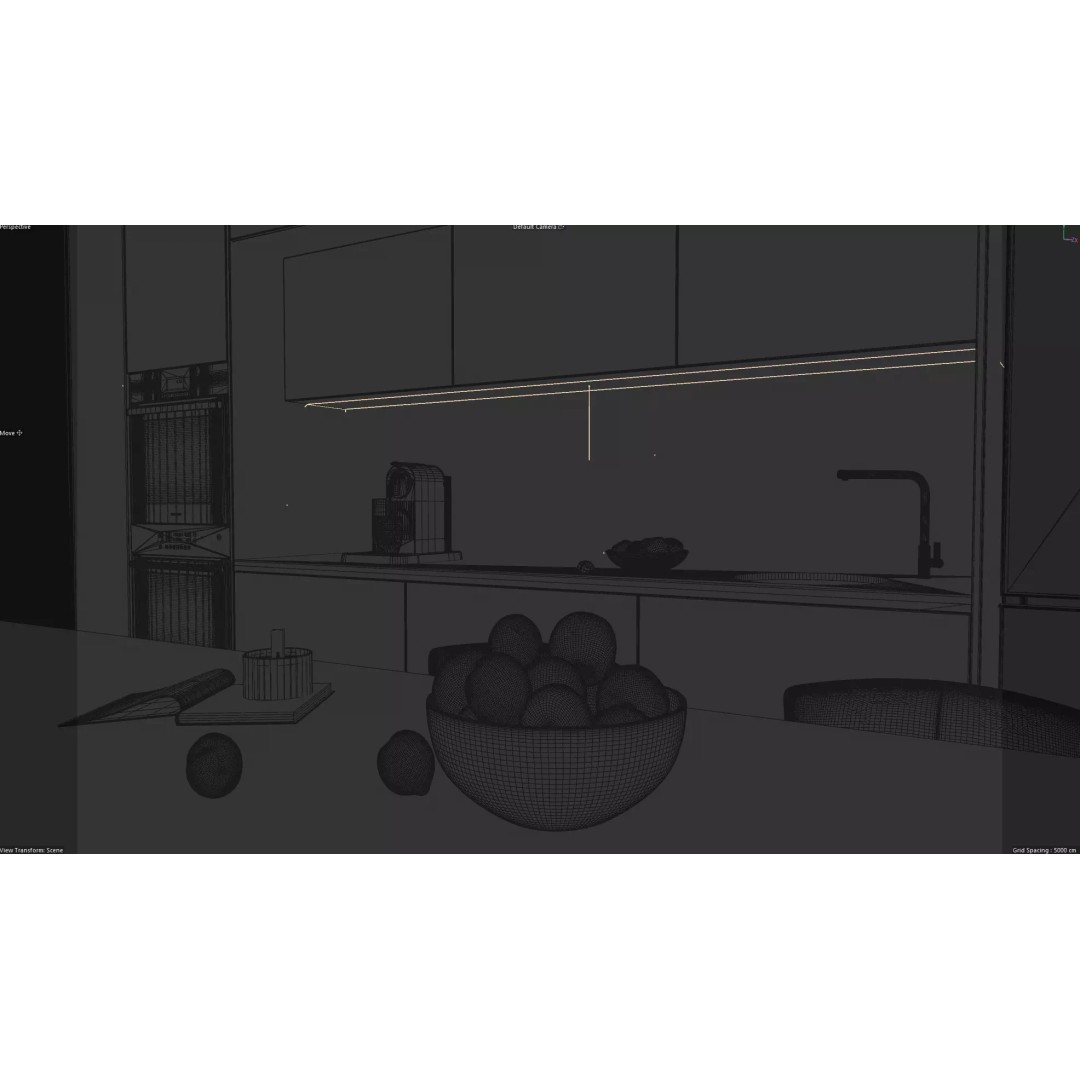 Modern Kitchen 3D Model – Minimalist Design with Black and Bronze Elements - View 10