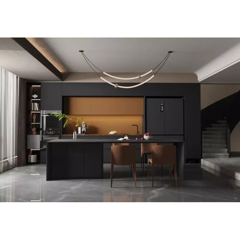 Modern Kitchen 3D Model – Minimalist Design with Black and Bronze Elements - View 2