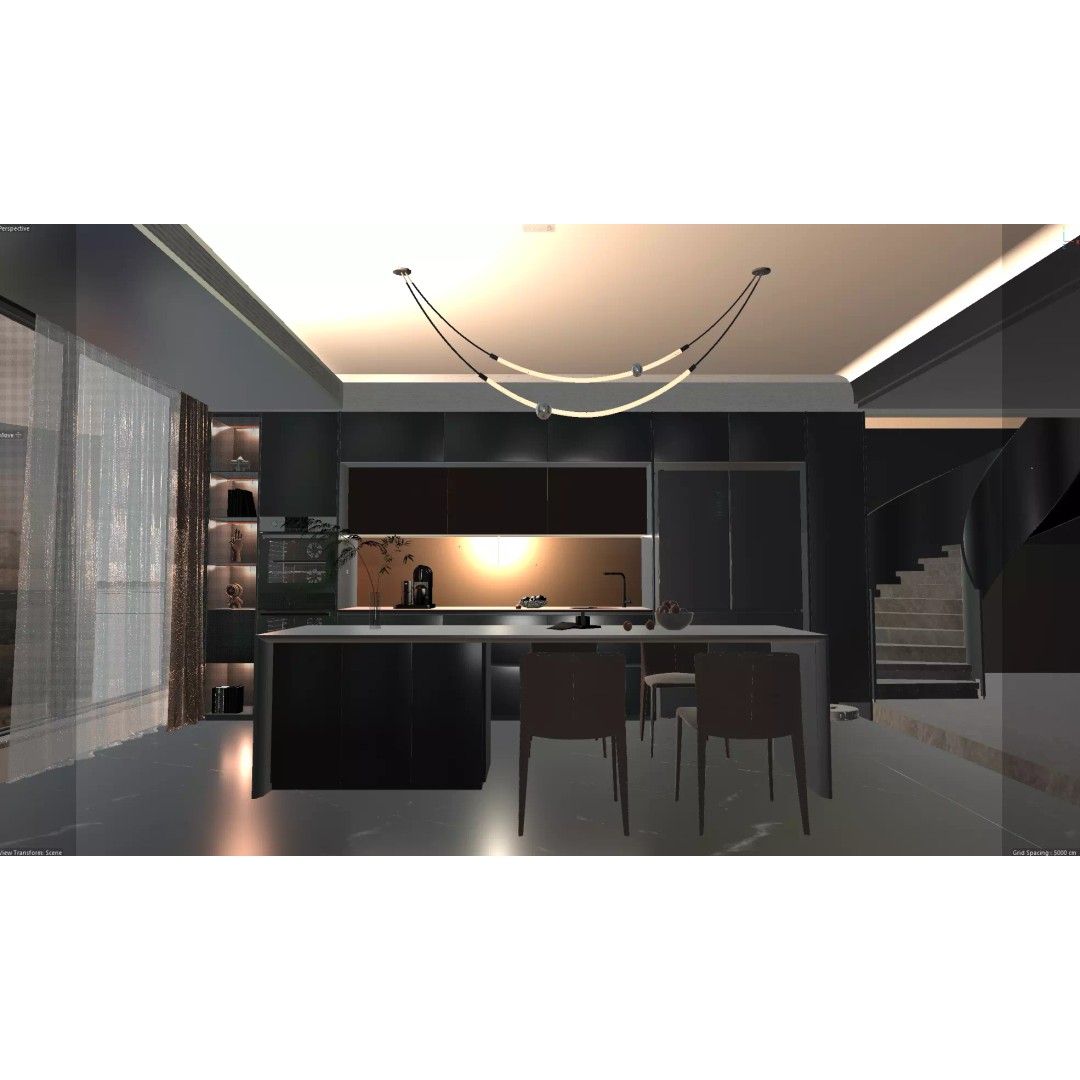 Modern Kitchen 3D Model – Minimalist Design with Black and Bronze Elements - View 4