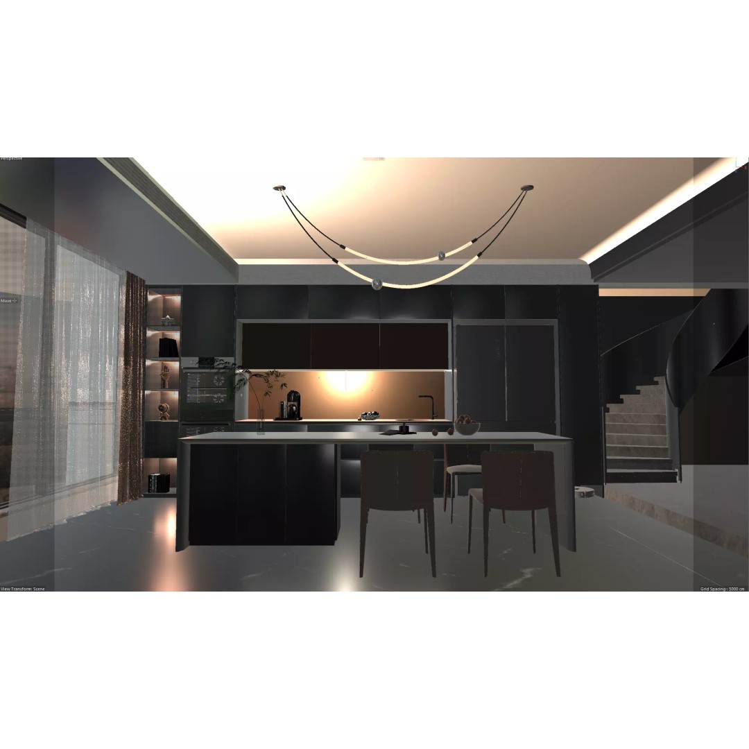 Modern Kitchen 3D Model – Minimalist Design with Black and Bronze Elements - View 5