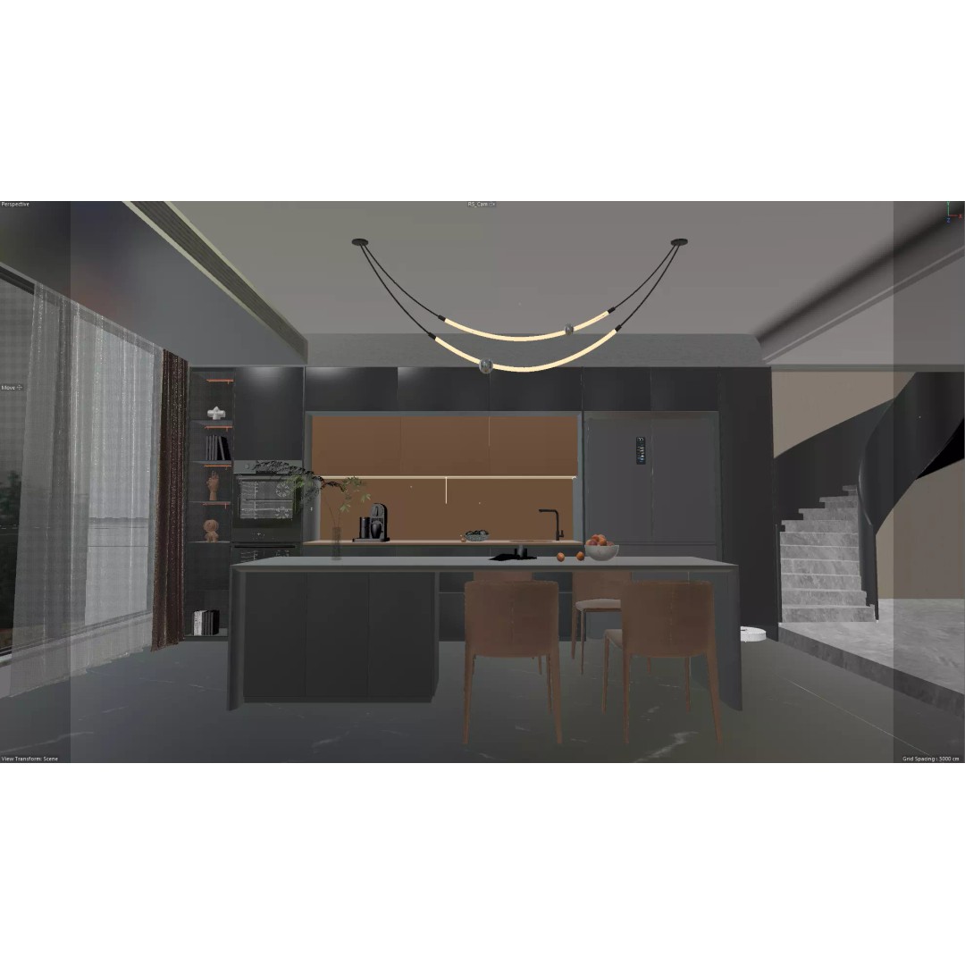 Modern Kitchen 3D Model – Minimalist Design with Black and Bronze Elements - View 6