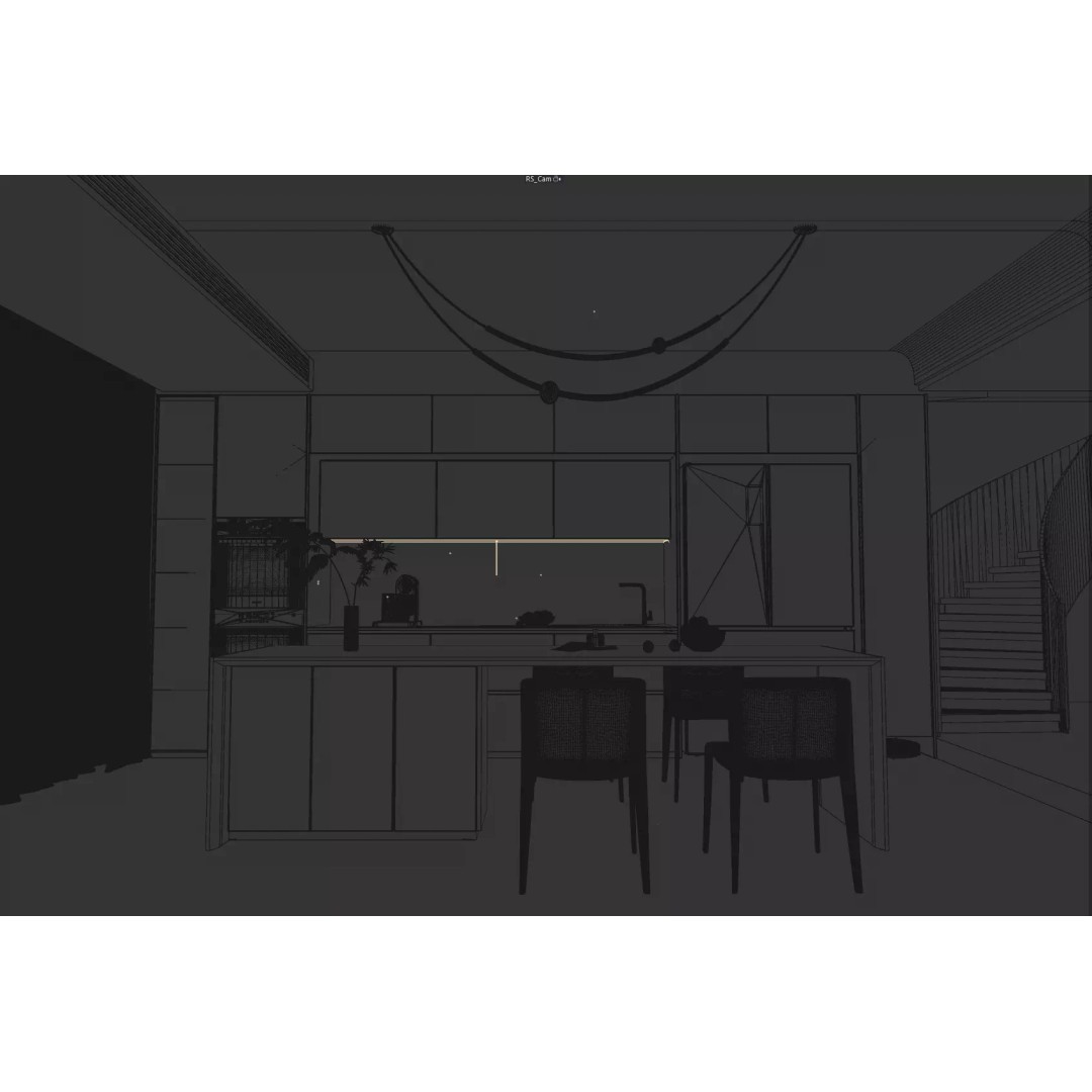 Modern Kitchen 3D Model – Minimalist Design with Black and Bronze Elements - View 7