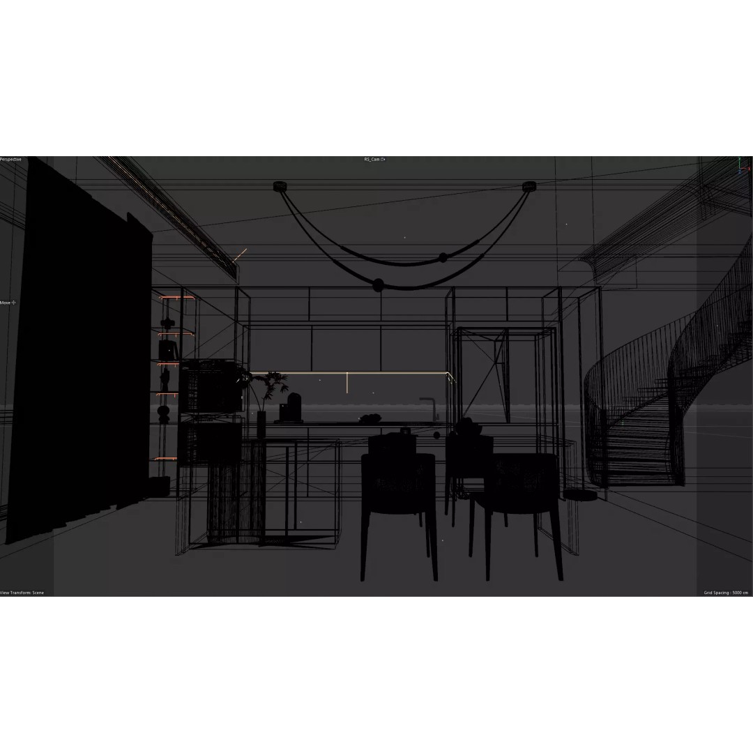 Modern Kitchen 3D Model – Minimalist Design with Black and Bronze Elements - View 8