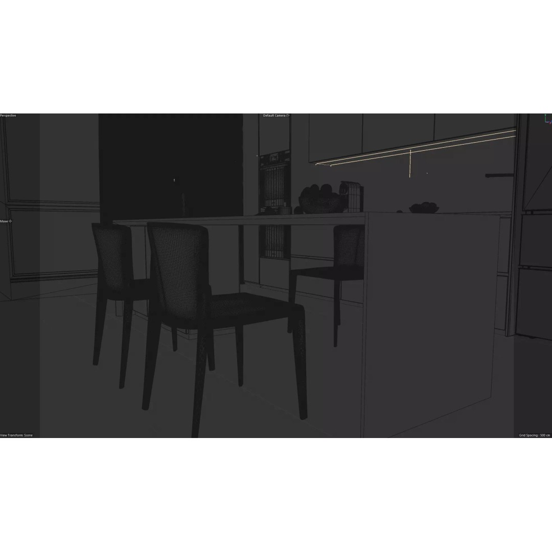 Modern Kitchen 3D Model – Minimalist Design with Black and Bronze Elements - View 9
