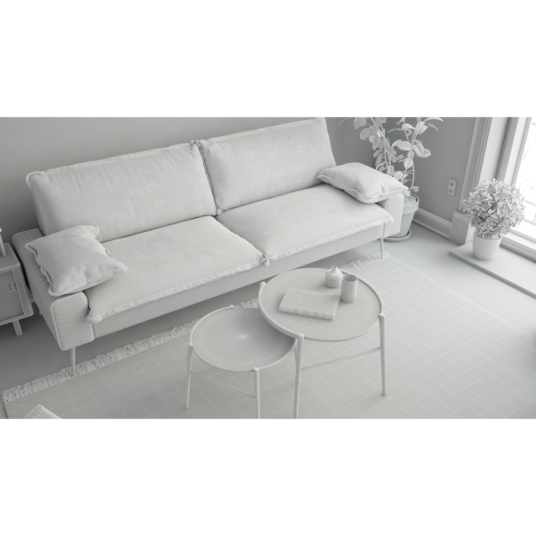 Scandinavian Interior Scene 3D Model – Realistic Living Room, FBX, Cinema 4D