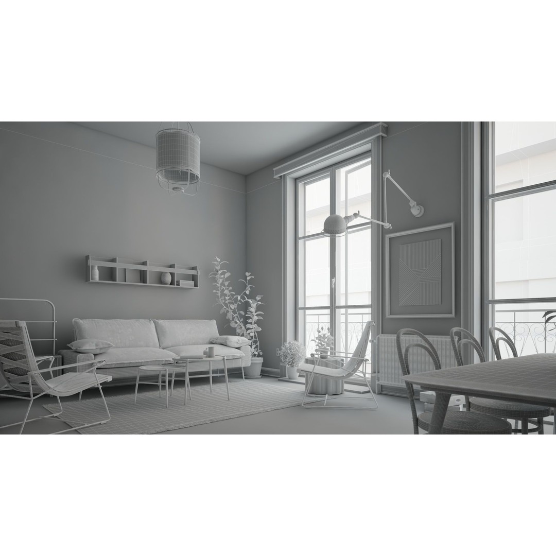 Scandinavian Interior Scene 3D Model – Realistic Living Room, FBX, Cinema 4D - View 9