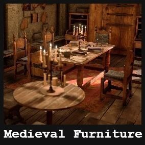 Medieval Furniture 3D Model – PBR Game-Ready Props, 150 Variations