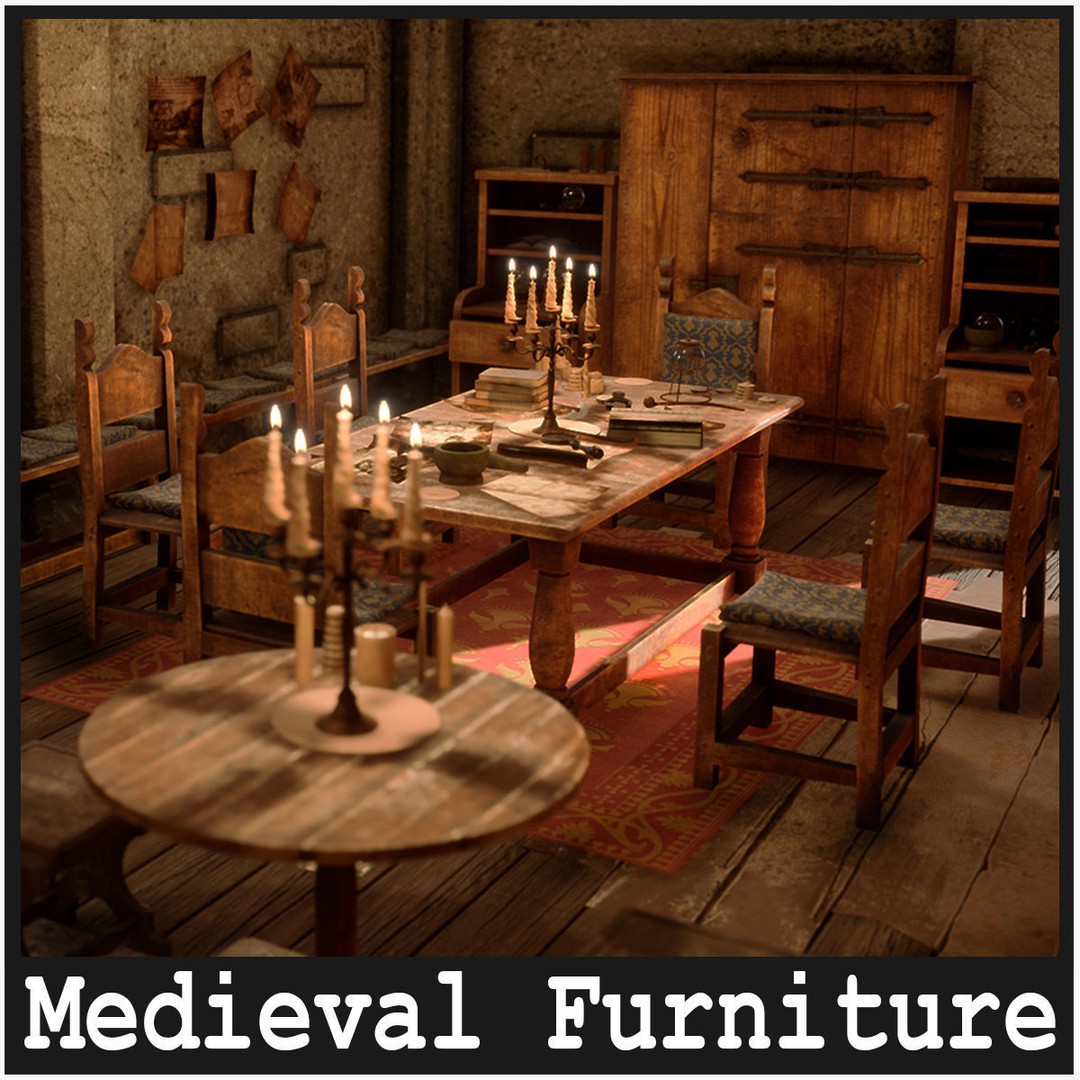 Medieval Furniture 3D Model – PBR Game-Ready Props, 150 Variations - View 4