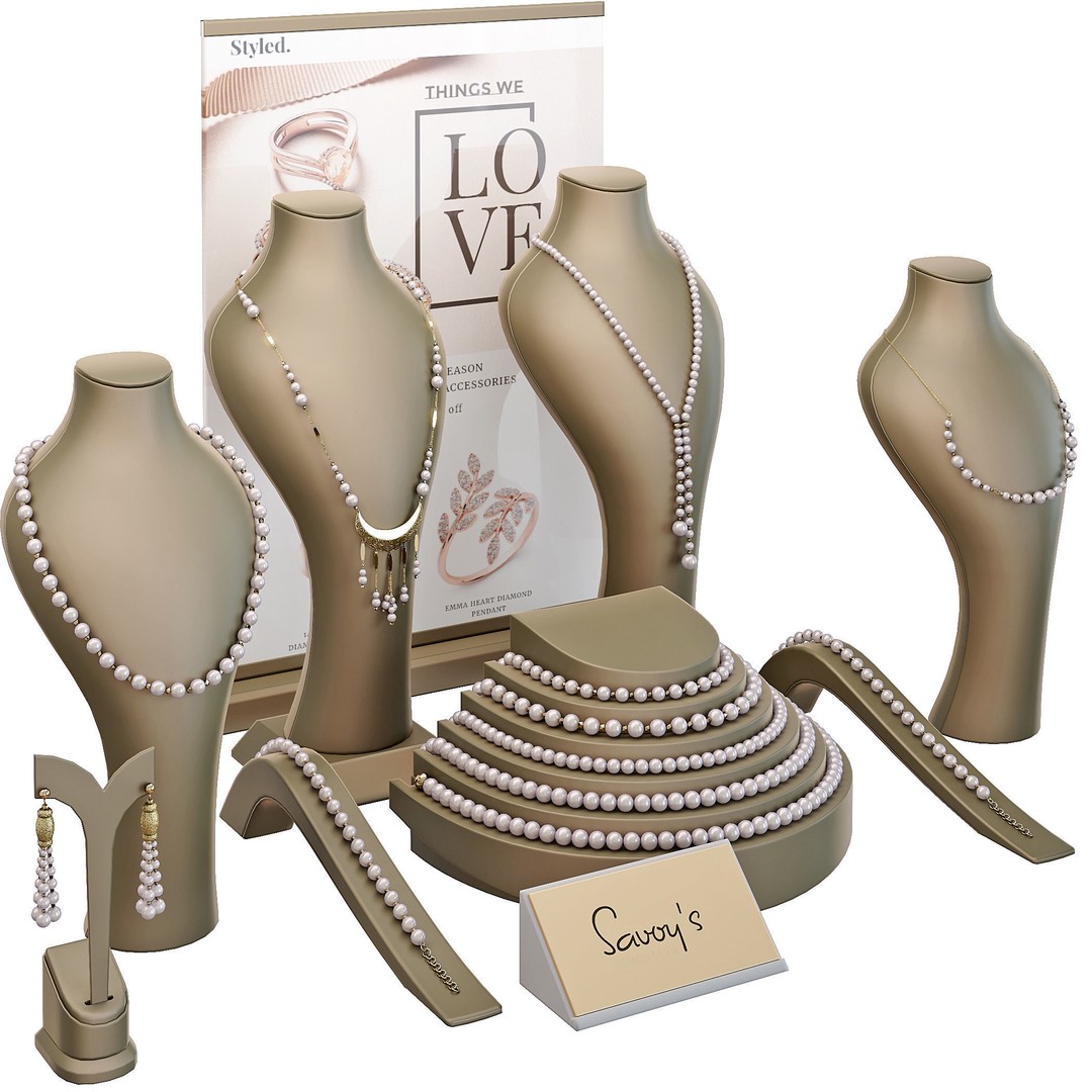 Stylish Jewelry Showcase 3D Model – High Poly Decoration Asset, FBX, OBJ - View 4