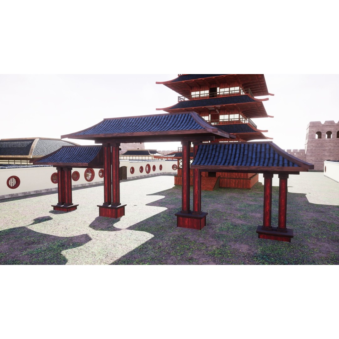 Feudal Asian House Pack 3D Model – Low Poly Historic Structures, FBX - View 14