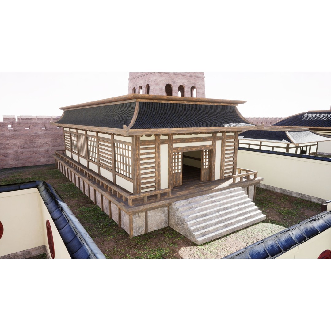 Feudal Asian House Pack 3D Model – Low Poly Historic Structures, FBX - View 4