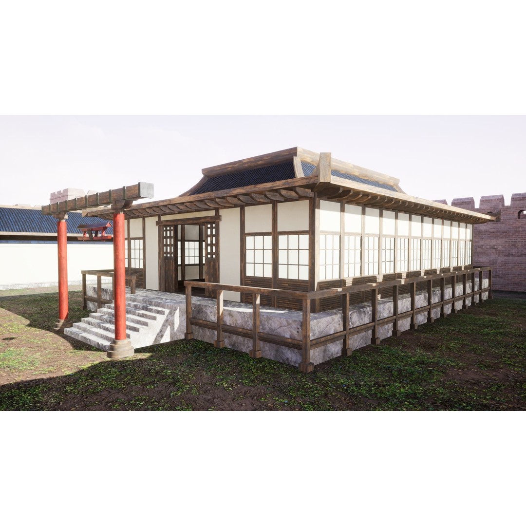 Feudal Asian House Pack 3D Model – Low Poly Historic Structures, FBX - View 6