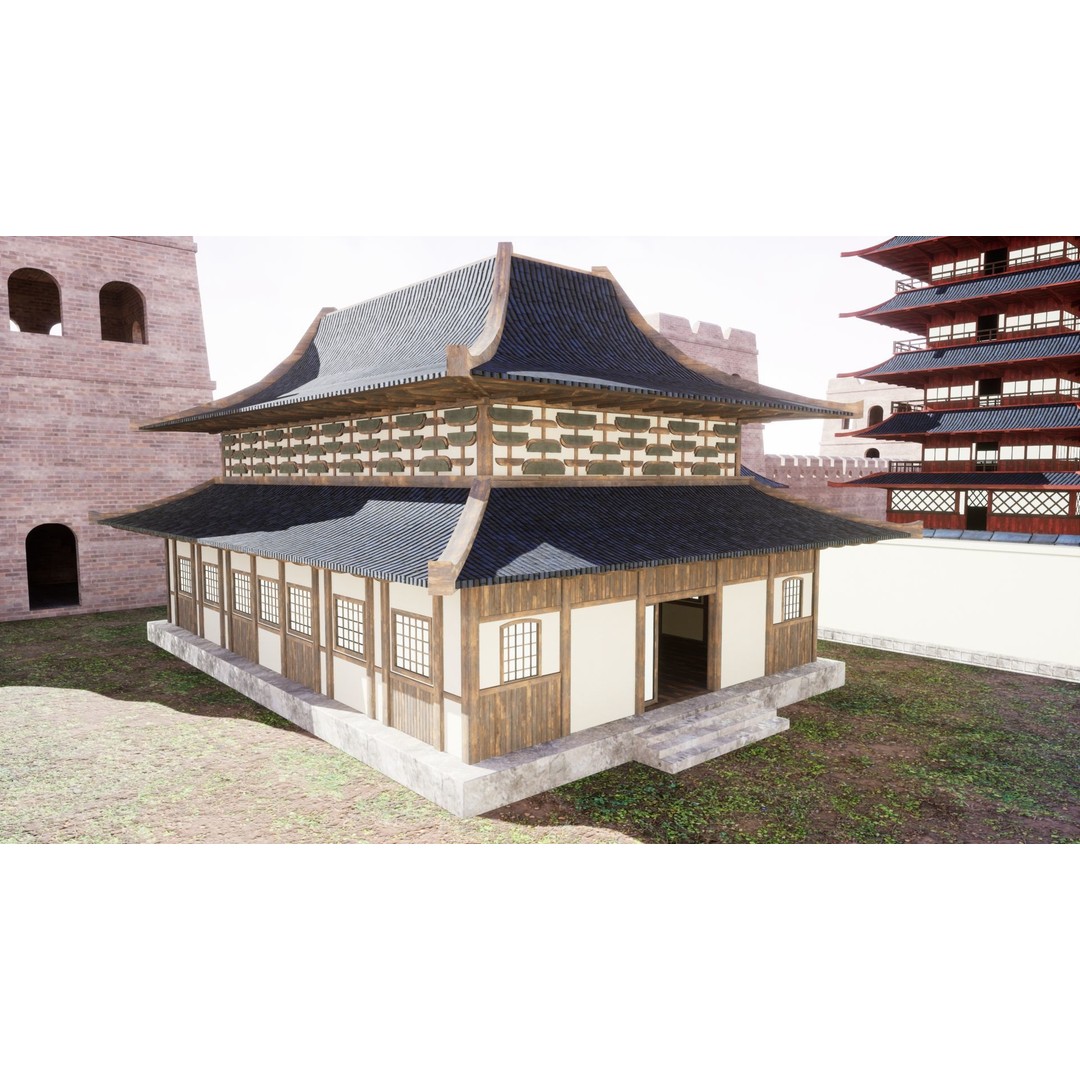 Feudal Asian House Pack 3D Model – Low Poly Historic Structures, FBX - View 7