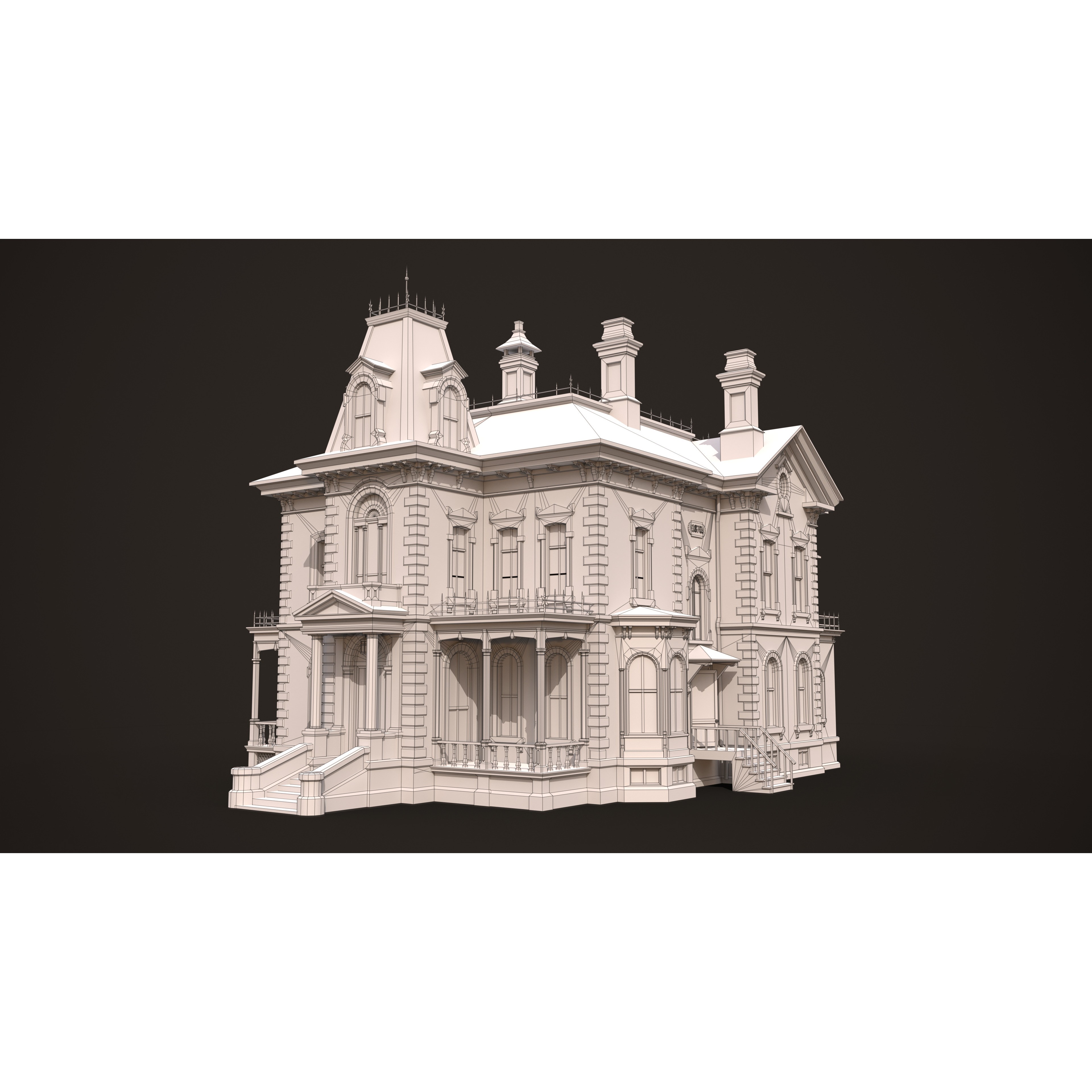 Abandoned Victorian House - Low-Poly Game-Ready 3D Model - View 22