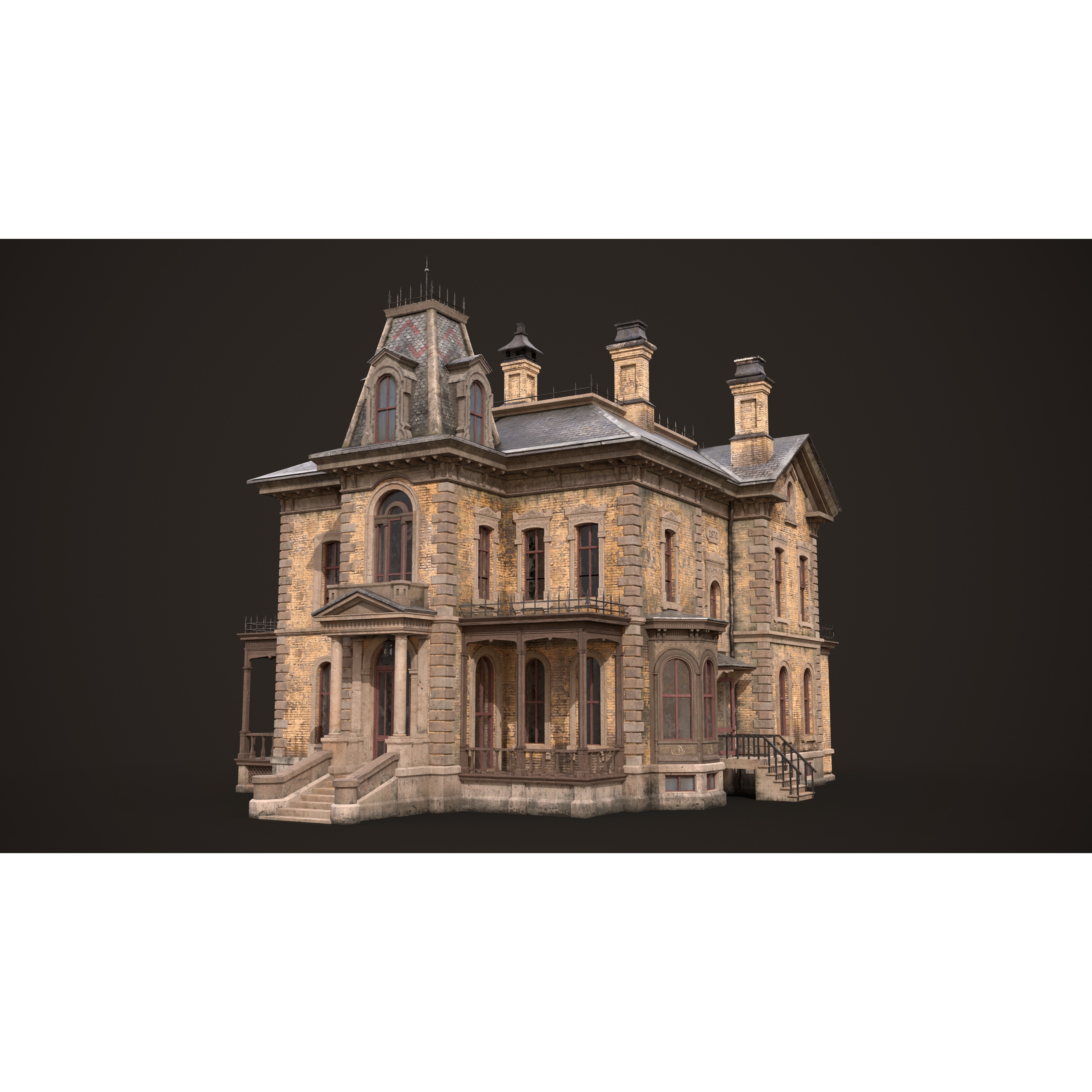 Abandoned Victorian House - Low-Poly Game-Ready 3D Model - View 3