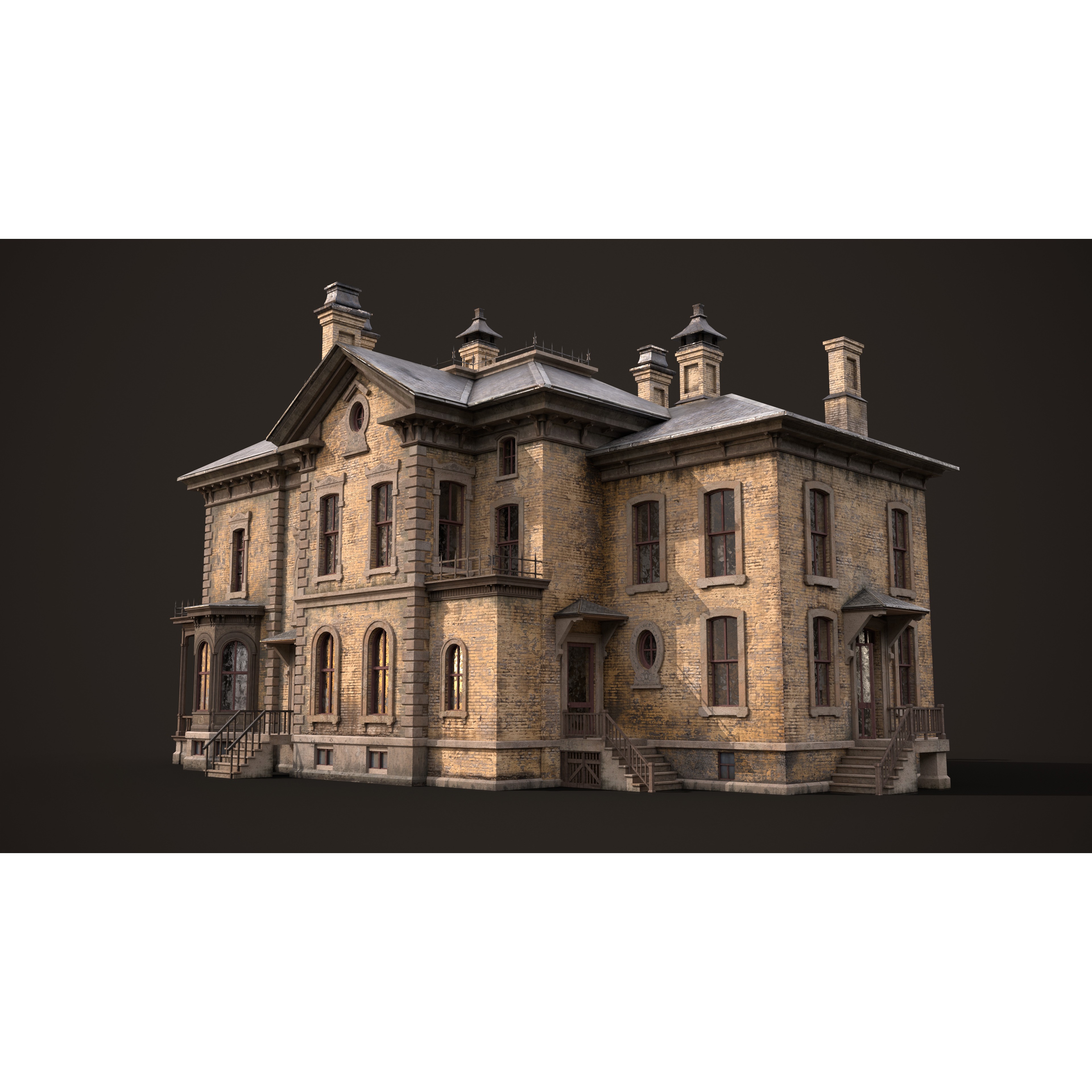 Abandoned Victorian House - Low-Poly Game-Ready 3D Model - View 6