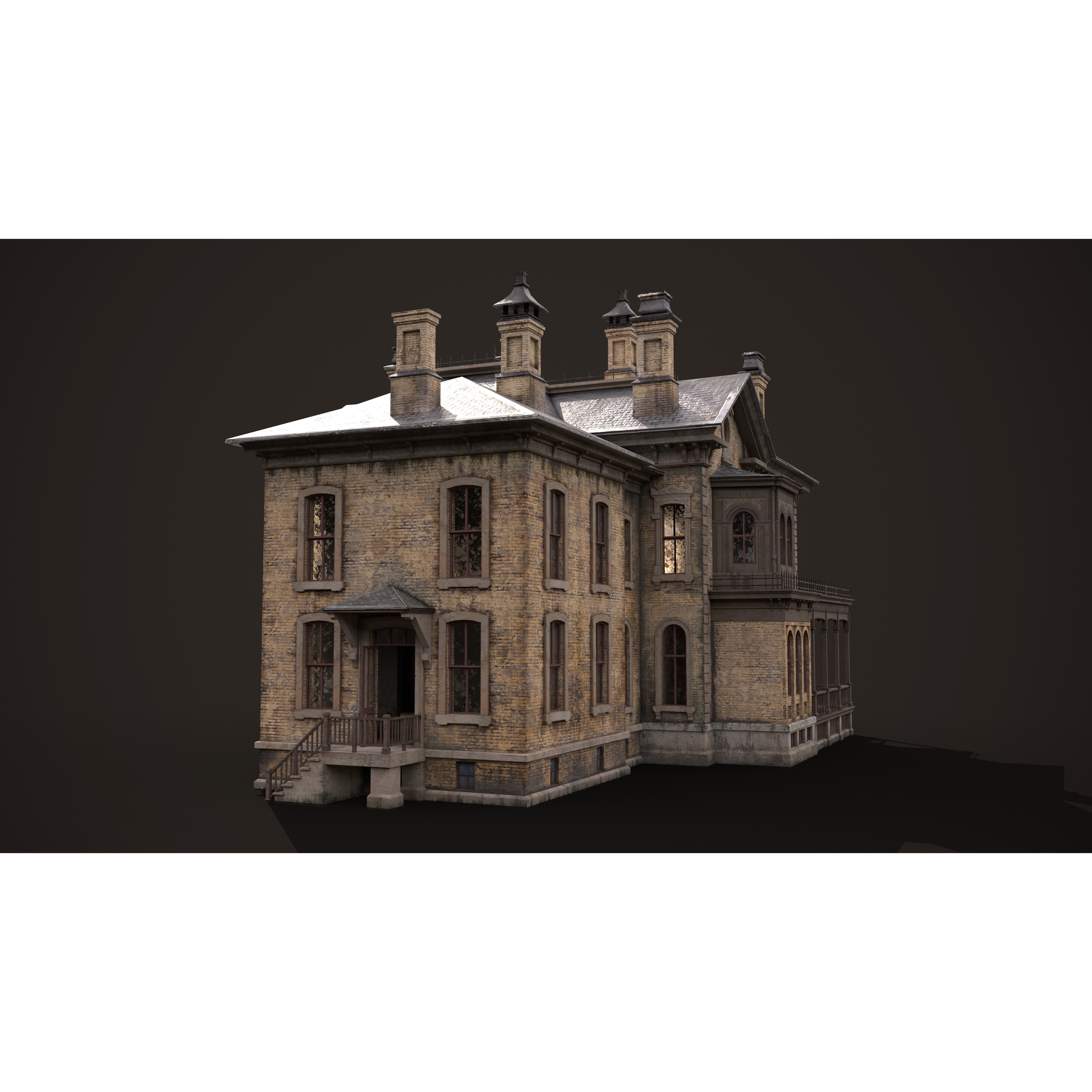 Abandoned Victorian House - Low-Poly Game-Ready 3D Model - View 7