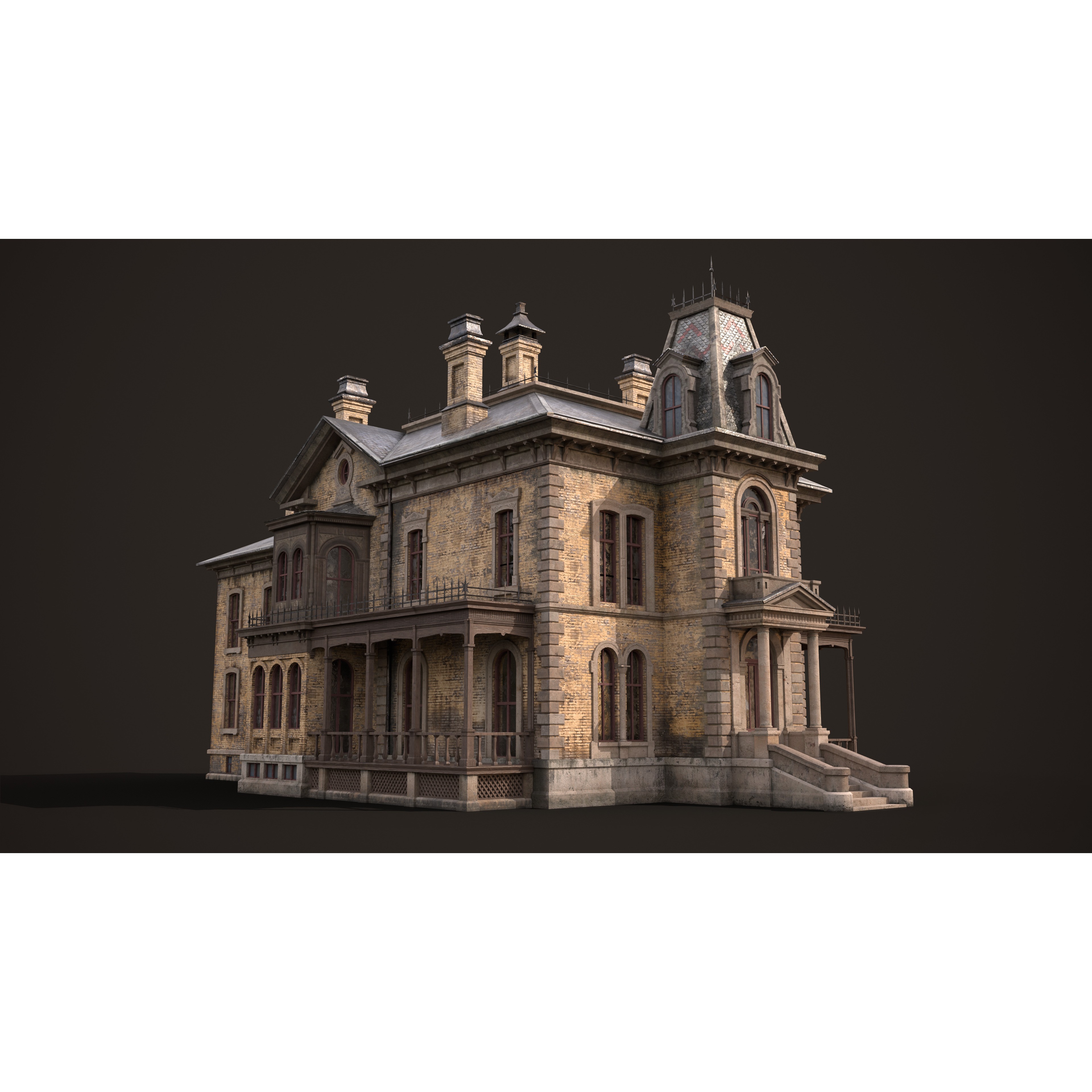 Abandoned Victorian House - Low-Poly Game-Ready 3D Model - View 9