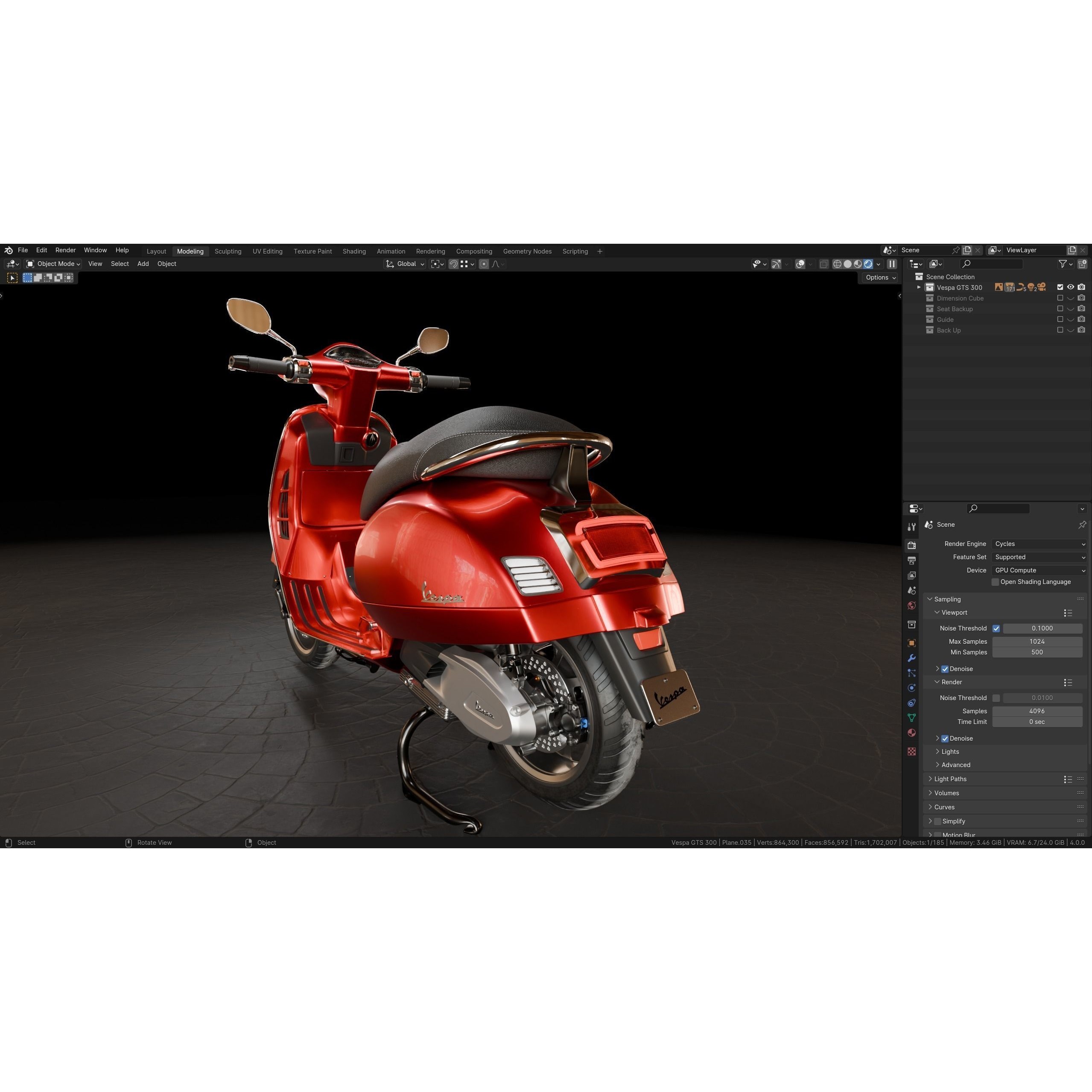 Vespa GTS 300 - Ultra Realistic 3D Model - View 7
