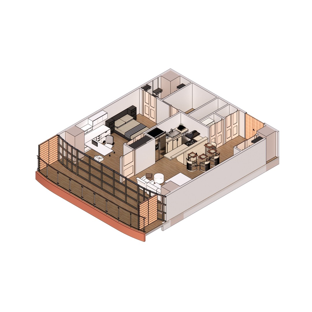 Modern Mixed-Use Residential Building 3D Model – Detailed Revit Architecture - View 29