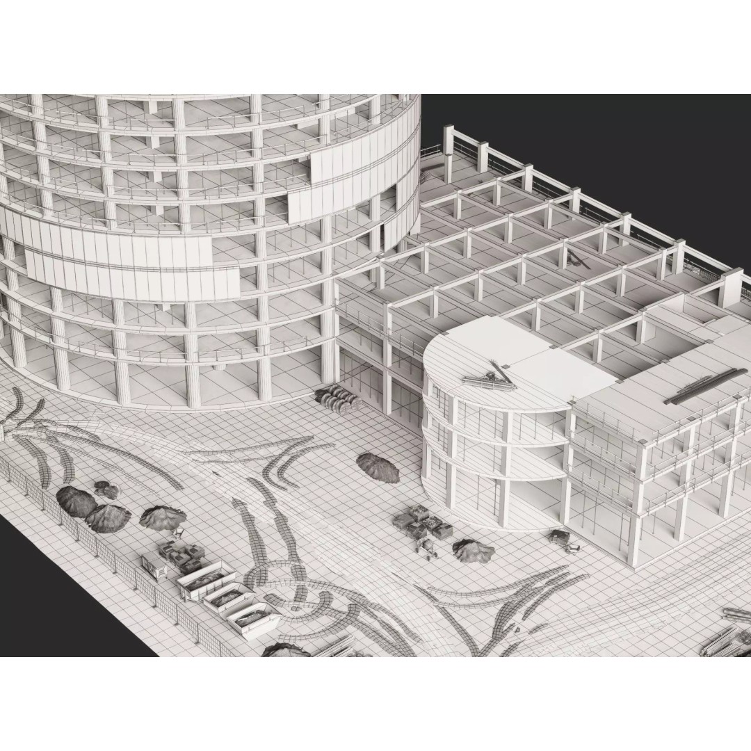 Tower Crane 3D Model – Low Poly Circular High Rise Construction Site, FBX