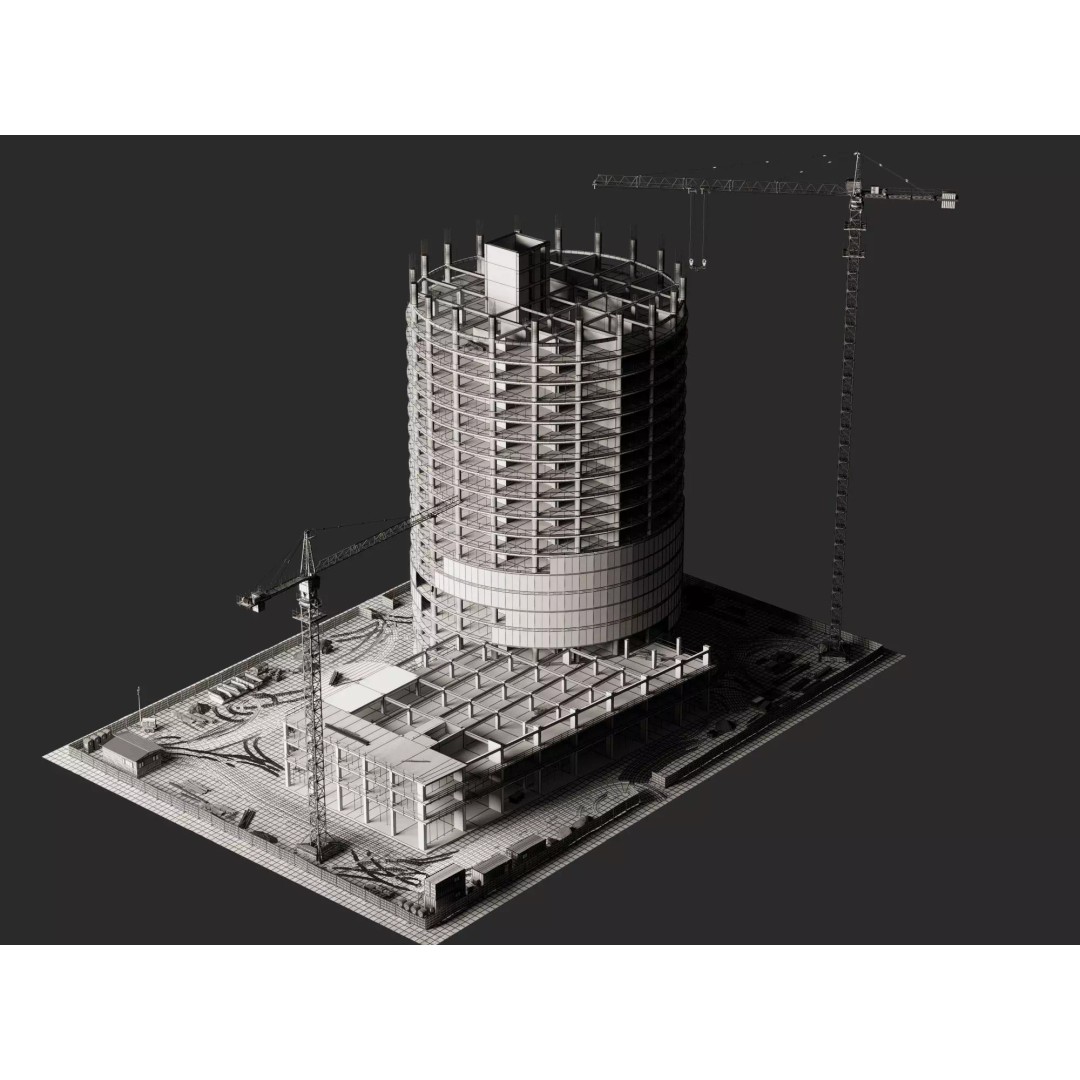 Tower Crane 3D Model – Low Poly Circular High Rise Construction Site, FBX - View 11