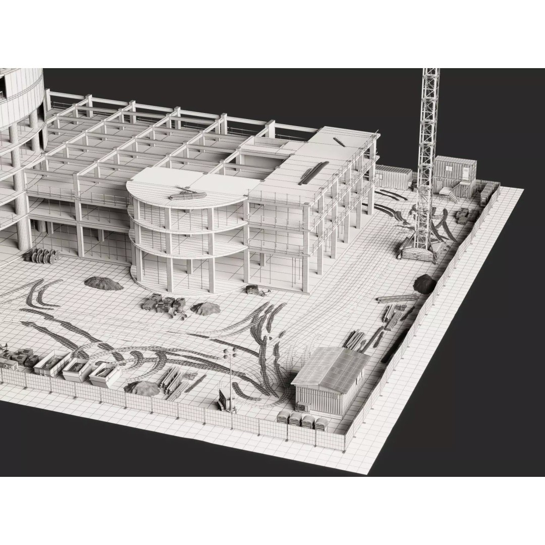 Tower Crane 3D Model – Low Poly Circular High Rise Construction Site, FBX - View 13