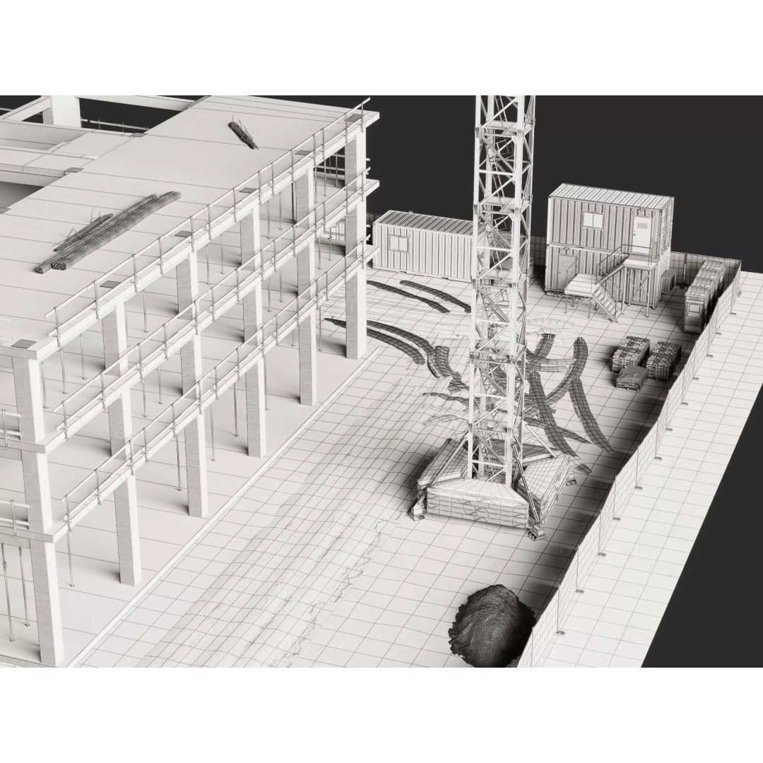 Tower Crane 3D Model – Low Poly Circular High Rise Construction Site, FBX - View 14